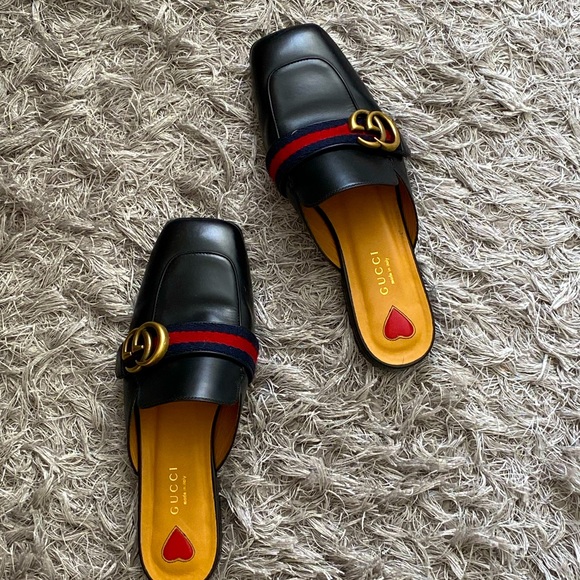 Gucci Shoes - Gucci flats leather black slides mules